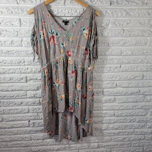 Torrid Womens Dress 0 0X Plus High Low Cold Shoulder Gray Rayon FLO70E